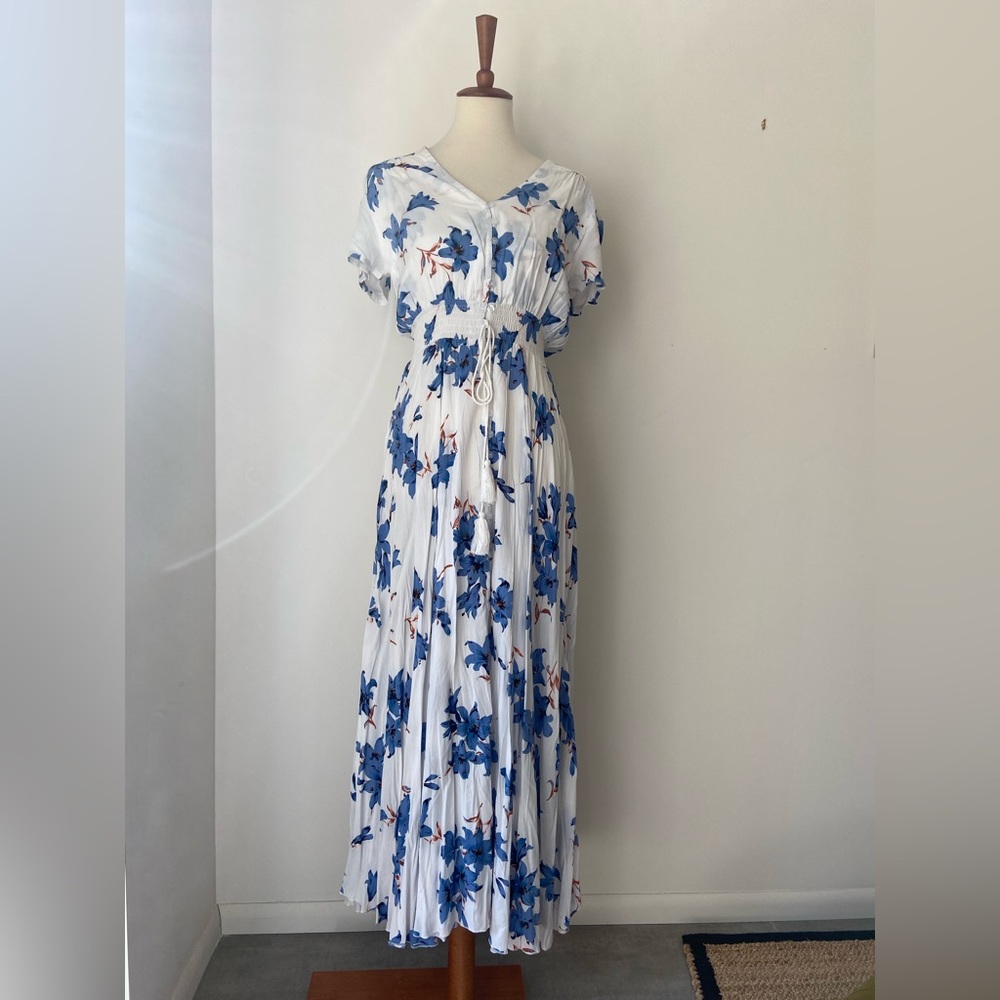 Floral Maxi Dress in Blue and White